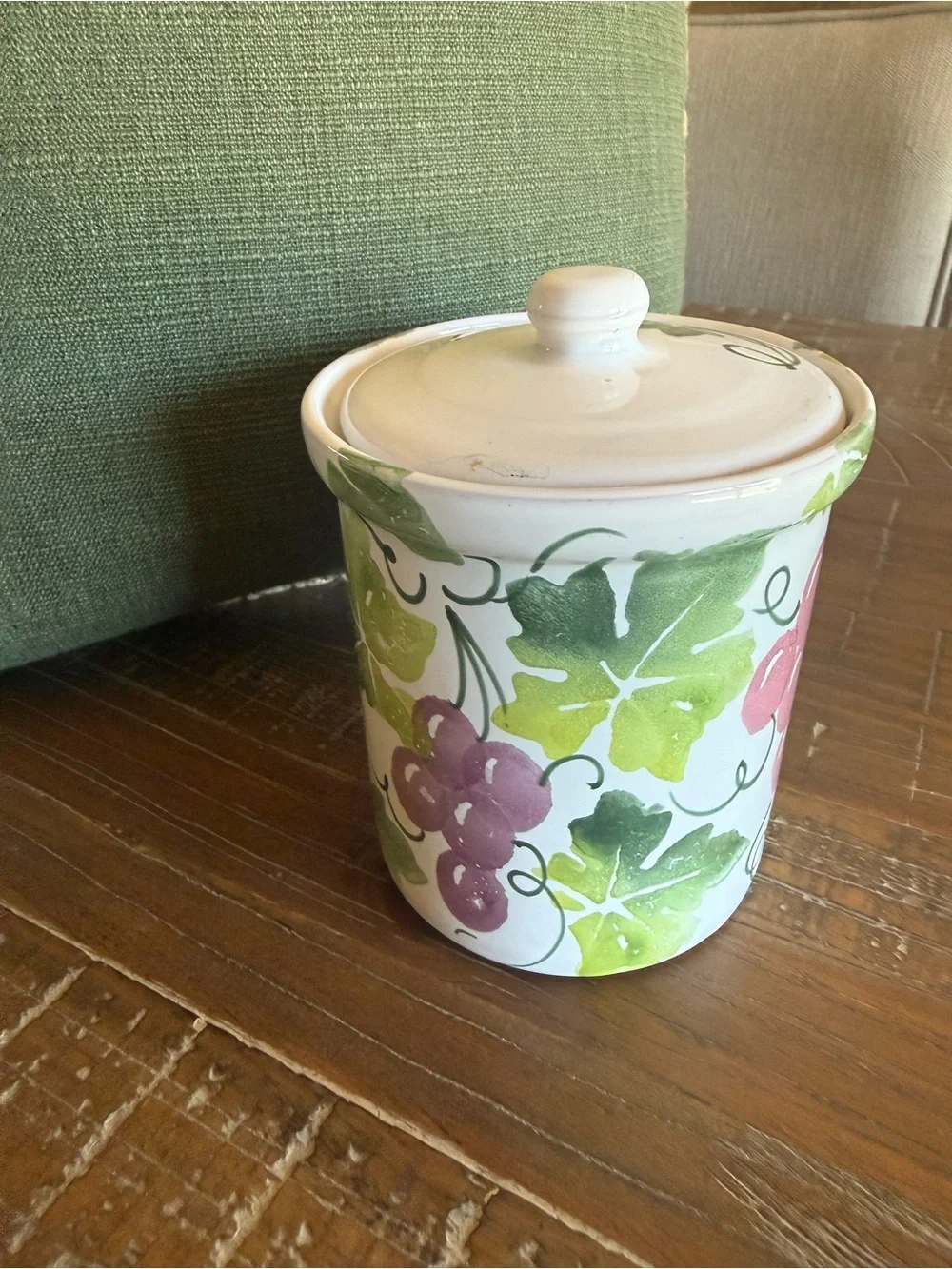 Vintage Pier 1 Imports Hand-Painted Grape Canister 6” Made in Italy